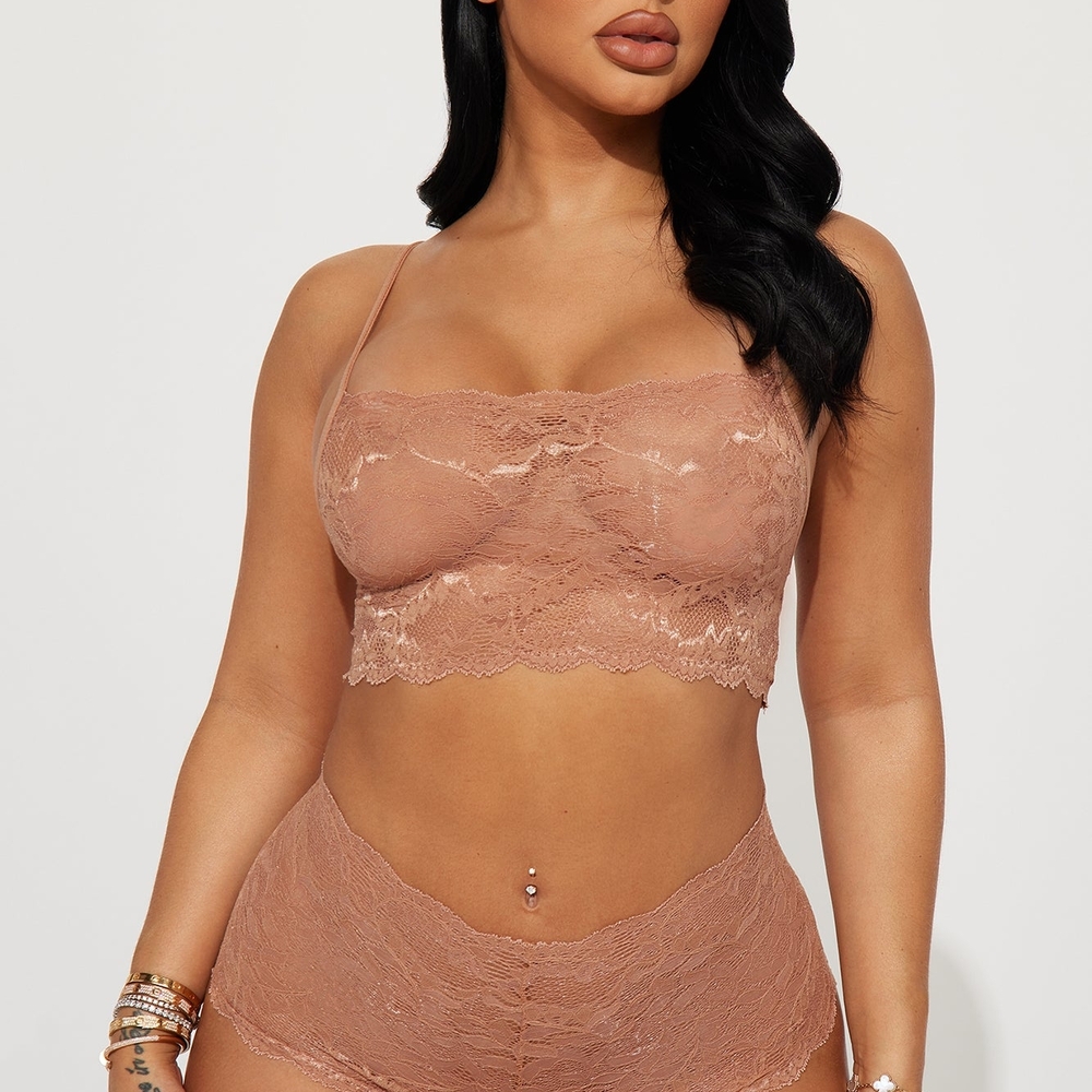 Lace Bralette and Panty Set - Tan